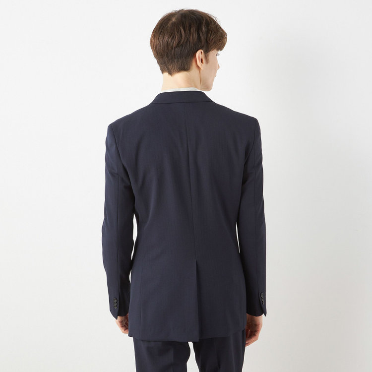 SUIT SELECT　アウトレット 【WEB限定/OUTLET/汚れ・キズ等有】【SLIM TAPERED_2】【年間】2釦シングルテーパードパンツスーツ 0タック/ネイビー×シャドーストライプ/ウエストシャーリング/4S/※パンツ裾上げ済仕様※ステッチほつれ 紺中間
