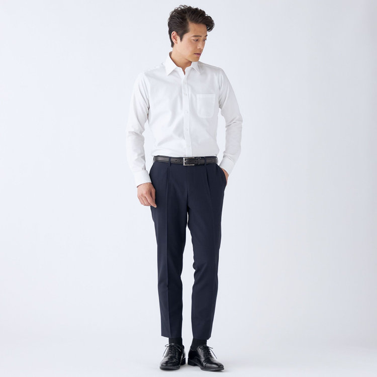 シルバーライン 【発送在庫あり】【CLASSICO TAPERED】【春夏】1タックテーパードパンツ/ネイビー×チェック/ウエストムーブ/ウォッシャブル/4S SUSTAINABILITY&ECOLOGY FABRIC/※裾上げ済仕様 紺濃色