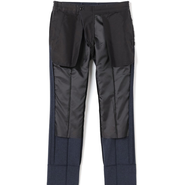 ブラックライン 【SLIM TAPERED_2】【春夏】2釦シングルスーツ 0タック/ネイビー&ブラック×ハウンドトゥース/ウエストシャーリング/4S SUSTAINABILITY&ECOLOGY FABRIC/※パンツ裾上げ済仕様 青中間