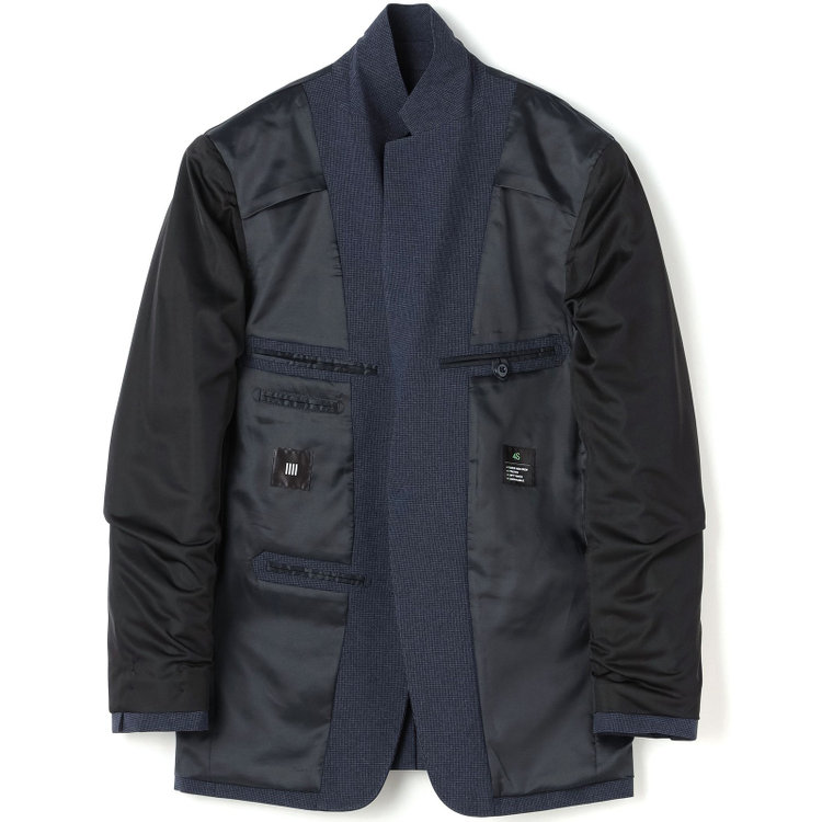 ブラックライン 【SLIM TAPERED_2】【春夏】2釦シングルスーツ 0タック/ネイビー&ブラック×ハウンドトゥース/ウエストシャーリング/4S SUSTAINABILITY&ECOLOGY FABRIC/※パンツ裾上げ済仕様 青中間