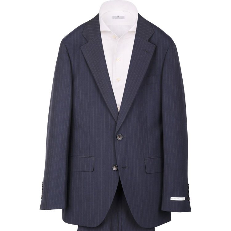 スーツセレクト 【CLASSICO TAPERED】【春夏】スペアパンツ付き/2釦シングルスーツ 1タック/ネイビー×ストライプ/ウォッシャブル ネイビー系(紺)