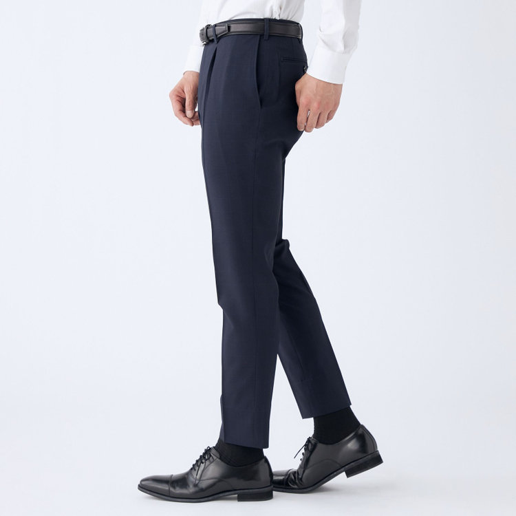 シルバーライン 【発送在庫あり】【CLASSICO TAPERED】【春夏】1タックテーパードパンツ/ネイビー×チェック/ウエストムーブ/ウォッシャブル/4S SUSTAINABILITY&ECOLOGY FABRIC/※裾上げ済仕様 紺濃色