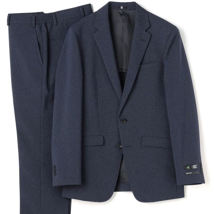 ブラックライン 【SLIM TAPERED_2】【春夏】2釦シングルスーツ 0タック/ネイビー&ブラック×ハウンドトゥース/ウエストシャーリング/4S SUSTAINABILITY&ECOLOGY FABRIC/※パンツ裾上げ済仕様 青中間