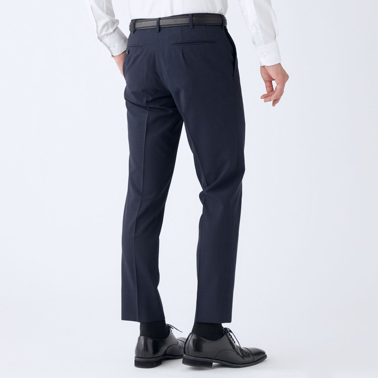 シルバーライン 【発送在庫あり】【CLASSICO TAPERED】【春夏】1タックテーパードパンツ/ネイビー×チェック/ウエストムーブ/ウォッシャブル/4S SUSTAINABILITY&ECOLOGY FABRIC/※裾上げ済仕様 紺濃色