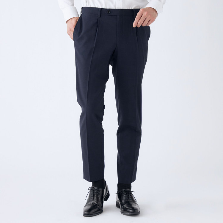 シルバーライン 【発送在庫あり】【CLASSICO TAPERED】【春夏】1タックテーパードパンツ/ネイビー×チェック/ウエストムーブ/ウォッシャブル/4S SUSTAINABILITY&ECOLOGY FABRIC/※裾上げ済仕様 紺濃色