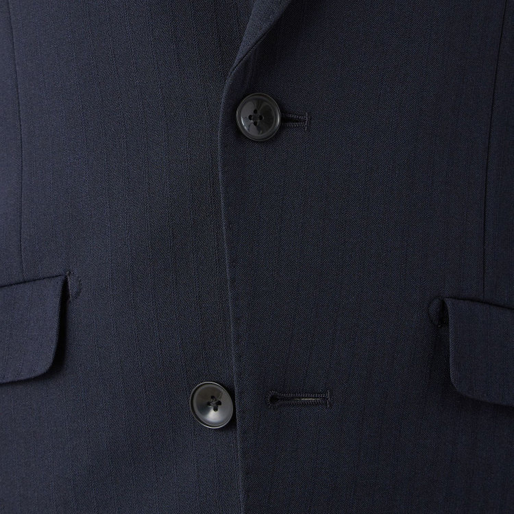 SUIT SELECT　アウトレット 【WEB限定/OUTLET/汚れ・キズ等有】【SLIM TAPERED_2】【年間】2釦シングルテーパードパンツスーツ 0タック/ネイビー×シャドーストライプ/ウエストシャーリング/4S/※パンツ裾上げ済仕様※ステッチほつれ 紺中間