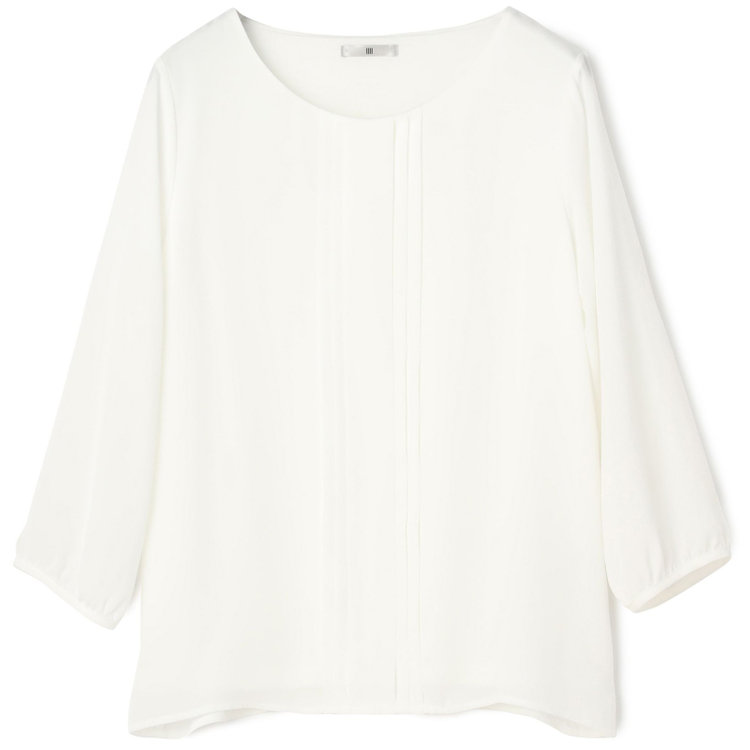 シルバーライン 【SILVER LINE/7分袖】フロントプリーツクルーネックプルオーバー/ホワイト/「ウォッシャブル可能」「防シワ」 白