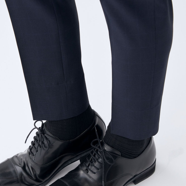 シルバーライン 【発送在庫あり】【CLASSICO TAPERED】【春夏】1タックテーパードパンツ/ネイビー×チェック/ウエストムーブ/ウォッシャブル/4S SUSTAINABILITY&ECOLOGY FABRIC/※裾上げ済仕様 紺濃色