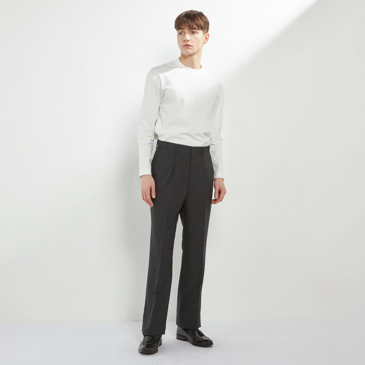 ソノタ 【BLACK LINE】【春夏】1タックワイドシルエットパンツ/グレー×サイロフィル/NEW ZEALAND WOOL MIX Super100’s/※裾上げ必要 グレー濃色