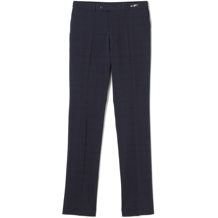 ブラックライン 【SLIM TAPERED】【春夏】0タックテーパードパンツ/ネイビー×ウィンドペン/ウエストシャーリング/4S SUSTAINABILITY&ECOLOGY FABRIC「ウォッシャブル」「ストレッチ」/※裾上げ済仕様 紺濃色