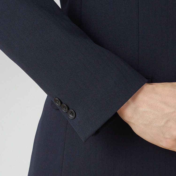 SUIT SELECT　アウトレット 【WEB限定/OUTLET/汚れ・キズ等有】【SLIM TAPERED_2】【年間】2釦シングルテーパードパンツスーツ 0タック/ネイビー×シャドーストライプ/ウエストシャーリング/4S/※パンツ裾上げ済仕様※ステッチほつれ 紺中間
