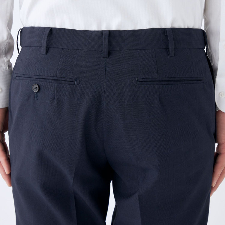 シルバーライン 【発送在庫あり】【CLASSICO TAPERED】【春夏】1タックテーパードパンツ/ネイビー×チェック/ウエストムーブ/ウォッシャブル/4S SUSTAINABILITY&ECOLOGY FABRIC/※裾上げ済仕様 紺濃色