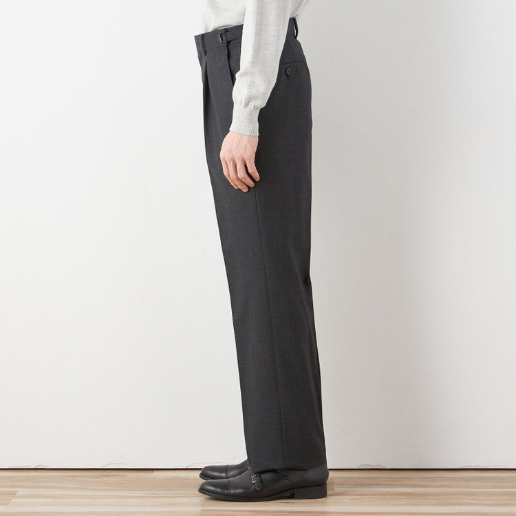 ソノタ 【BLACK LINE】1タックワイドシルエットパンツ/ダークグレー×グレンチェック/NEW ZEALAND WOOL MIX/※裾上げ必要 グレー中間