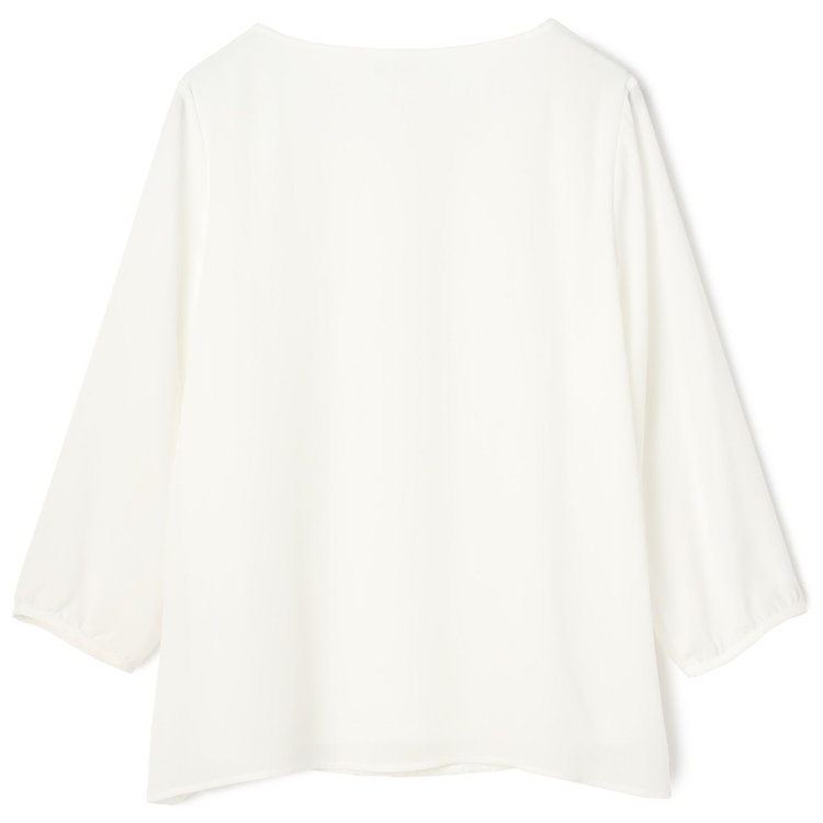 シルバーライン 【SILVER LINE/7分袖】フロントプリーツクルーネックプルオーバー/ホワイト/「ウォッシャブル可能」「防シワ」 白