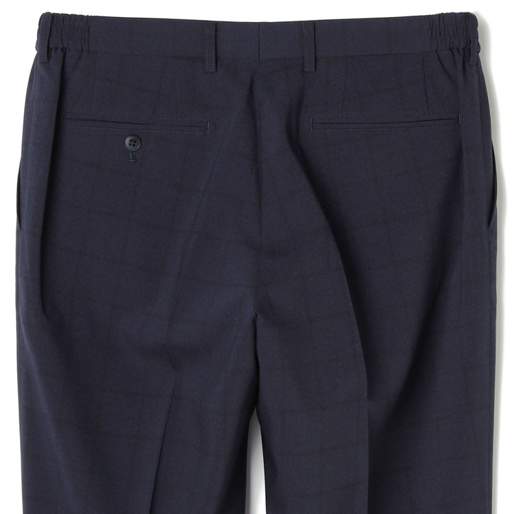 ブラックライン 【SLIM TAPERED】【春夏】0タックテーパードパンツ/ネイビー×ウィンドペン/ウエストシャーリング/4S SUSTAINABILITY&ECOLOGY FABRIC「ウォッシャブル」「ストレッチ」/※裾上げ済仕様 紺濃色