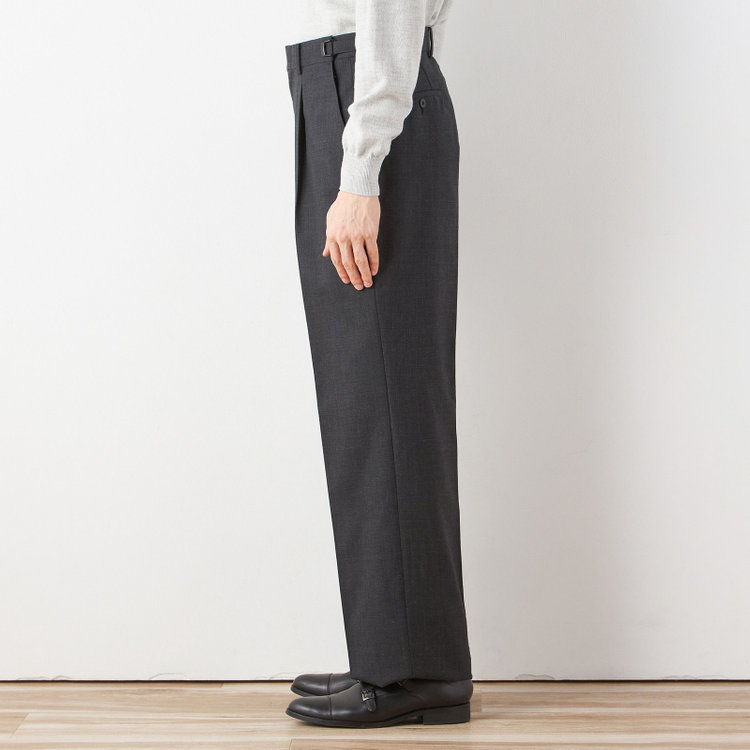 ソノタ 【BLACK LINE】1タックワイドシルエットパンツ/ダークグレー×グレンチェック/NEW ZEALAND WOOL MIX/※裾上げ必要 グレー中間