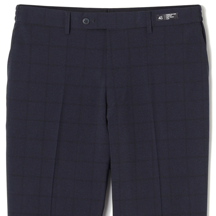 ブラックライン 【SLIM TAPERED】【春夏】0タックテーパードパンツ/ネイビー×ウィンドペン/ウエストシャーリング/4S SUSTAINABILITY&ECOLOGY FABRIC「ウォッシャブル」「ストレッチ」/※裾上げ済仕様 紺濃色