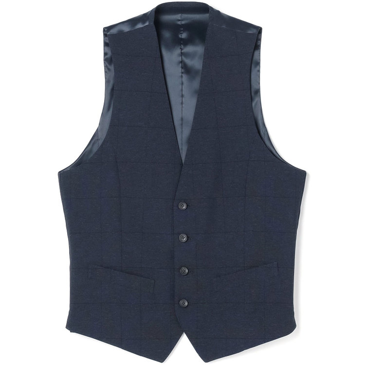 シルバーライン 【CLASSICO TAPERED】【春夏】2釦シングルスリーピーススーツ 1タック/ネイビー×ウィンドペン/ウエストムーブ/4S SUSTAINABILITY&ECOLOGY FABRIC/※パンツ裾上げ済仕様 紺濃色