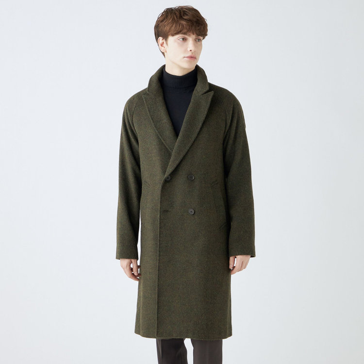 シルバーライン 【SL】ウールブレンド ラグランダブルチェスターコート/カーキ/RE:NEWOOL/BISHU JAPAN 緑中間