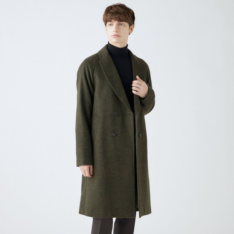 シルバーライン 【SL】ウールブレンド ラグランダブルチェスターコート/カーキ/RE:NEWOOL/BISHU JAPAN 緑中間