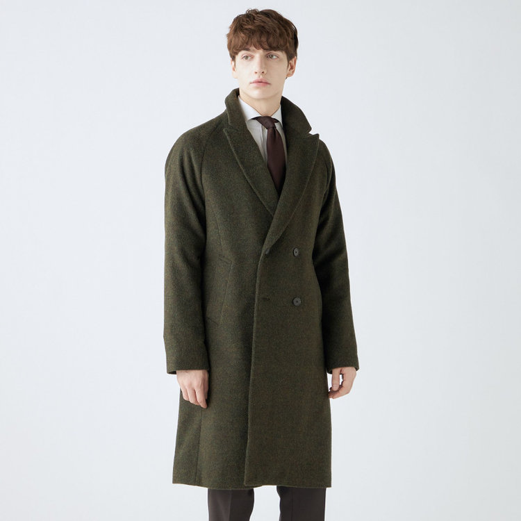 シルバーライン 【SL】ウールブレンド ラグランダブルチェスターコート/カーキ/RE:NEWOOL/BISHU JAPAN 緑中間