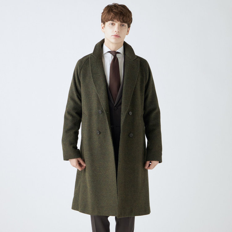 シルバーライン 【SL】ウールブレンド ラグランダブルチェスターコート/カーキ/RE:NEWOOL/BISHU JAPAN 緑中間