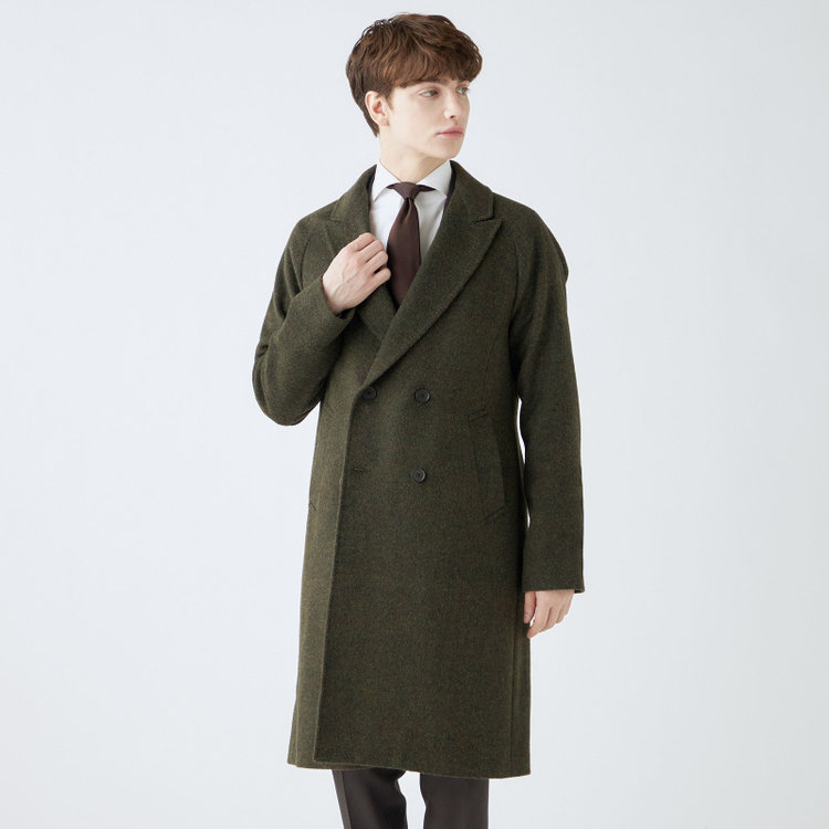 シルバーライン 【SL】ウールブレンド ラグランダブルチェスターコート/カーキ/RE:NEWOOL/BISHU JAPAN 緑中間