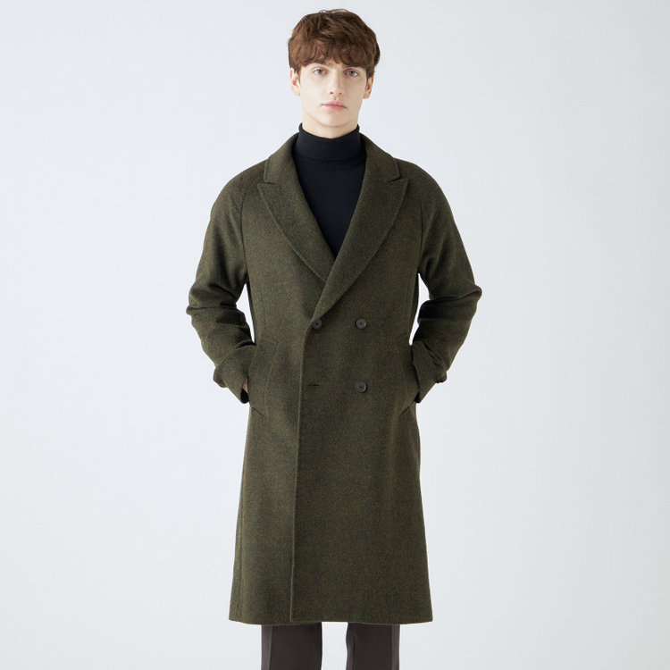 シルバーライン 【SL】ウールブレンド ラグランダブルチェスターコート/カーキ/RE:NEWOOL/BISHU JAPAN 緑中間