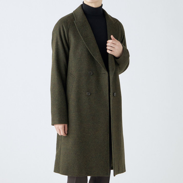 シルバーライン 【SL】ウールブレンド ラグランダブルチェスターコート/カーキ/RE:NEWOOL/BISHU JAPAN 緑中間