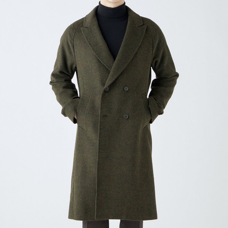 シルバーライン 【SL】ウールブレンド ラグランダブルチェスターコート/カーキ/RE:NEWOOL/BISHU JAPAN 緑中間