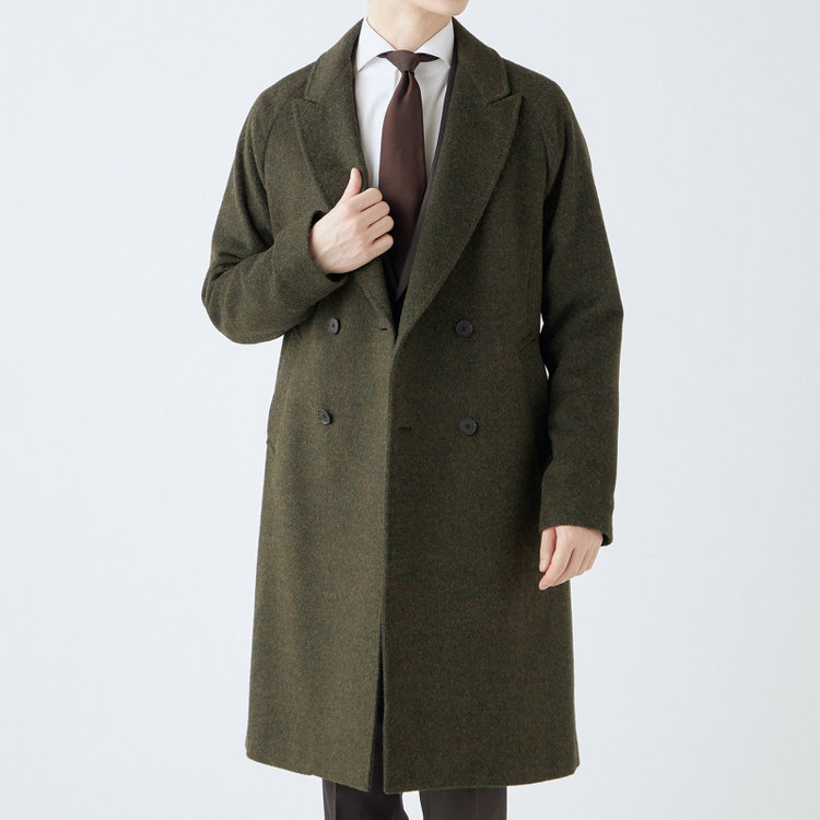 シルバーライン 【SL】ウールブレンド ラグランダブルチェスターコート/カーキ/RE:NEWOOL/BISHU JAPAN 緑中間
