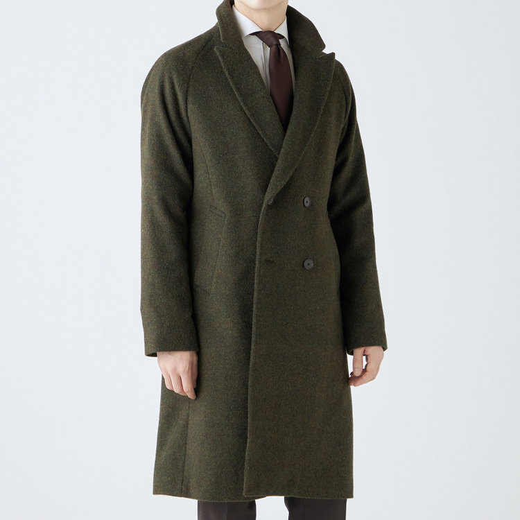 シルバーライン 【SL】ウールブレンド ラグランダブルチェスターコート/カーキ/RE:NEWOOL/BISHU JAPAN 緑中間