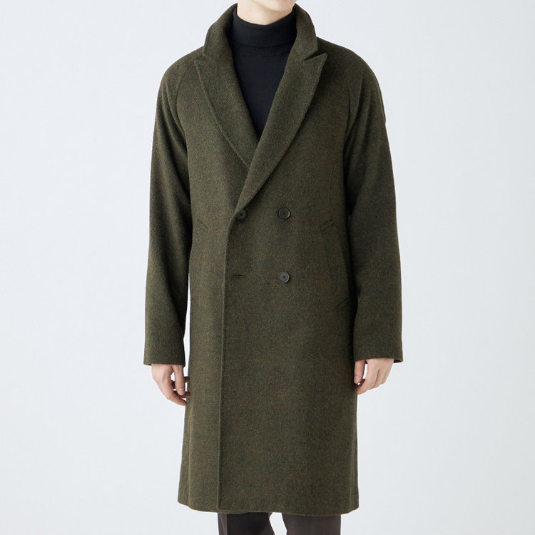 シルバーライン 【SL】ウールブレンド ラグランダブルチェスターコート/カーキ/RE:NEWOOL/BISHU JAPAN 緑中間