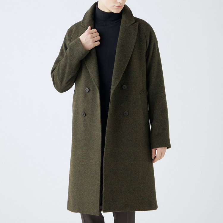 シルバーライン 【SL】ウールブレンド ラグランダブルチェスターコート/カーキ/RE:NEWOOL/BISHU JAPAN 緑中間