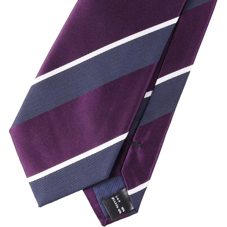 ブラックライン 【BLACK LINE】シルクブレンドストライプネクタイ 7.5cm幅/パープル×ネイビー×ホワイト パープル系(紫)