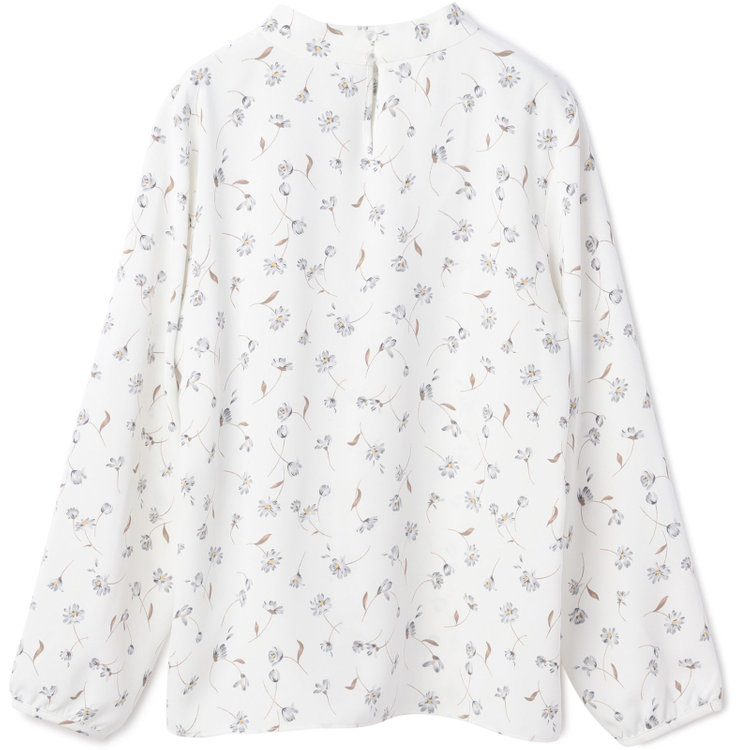 シルバーライン 【SL/9分袖】ボウタイ風フロントタックブラウス/ホワイト×ボタニカル グレー淡色