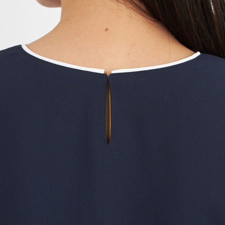 シルバーライン 【SILVER LINE/7分袖】配色クルーネックプルオーバー/ネイビー×ホワイト/「ウォッシャブル」「ストレッチ」「防シワ」「UV加工」「静電気防止」 紺中間