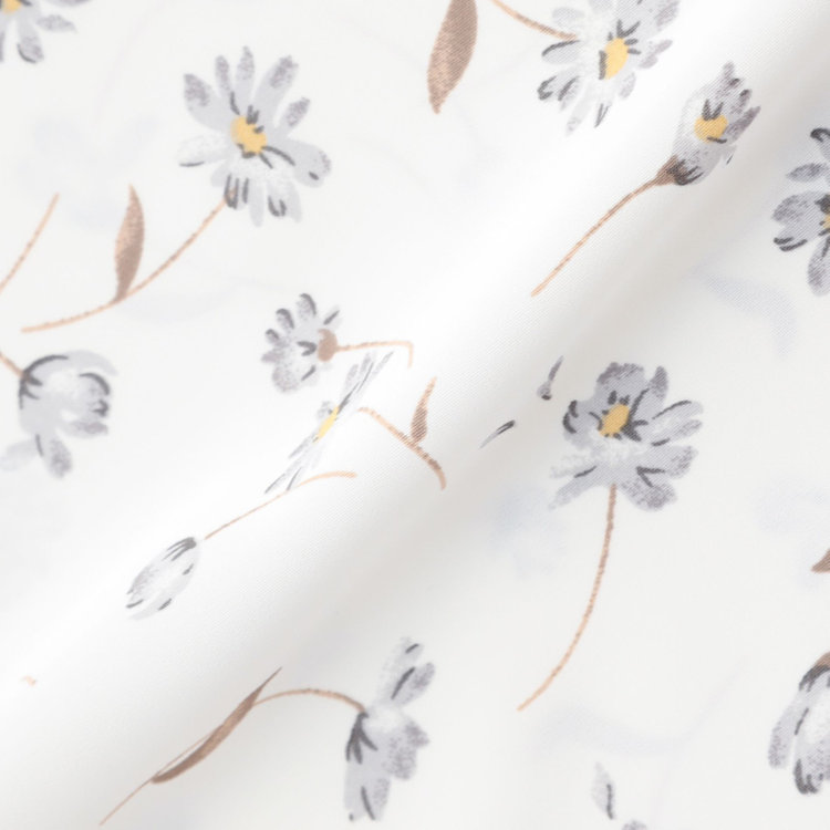 シルバーライン 【SL/9分袖】ボウタイ風フロントタックブラウス/ホワイト×ボタニカル グレー淡色