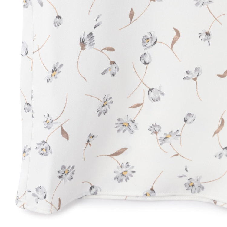 シルバーライン 【SL/9分袖】ボウタイ風フロントタックブラウス/ホワイト×ボタニカル グレー淡色