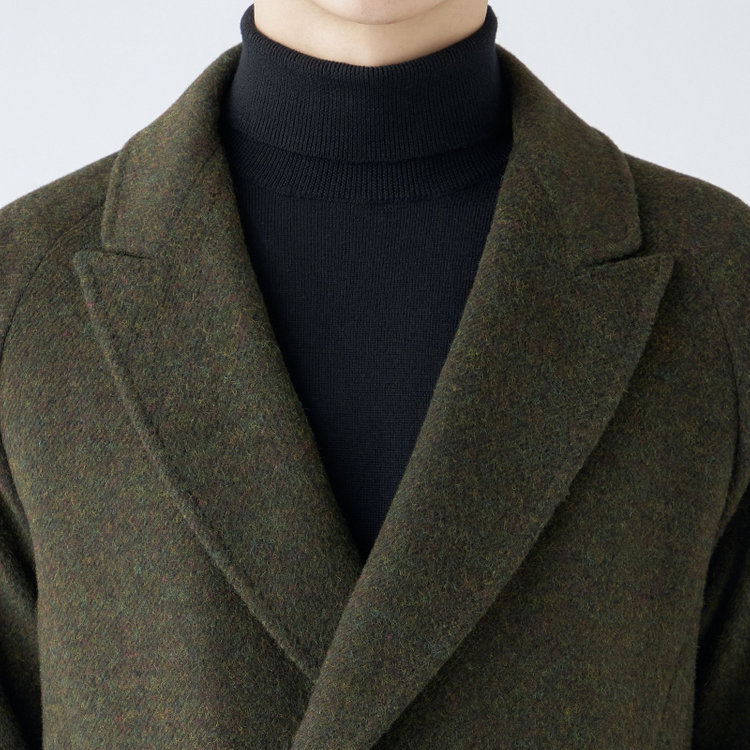 シルバーライン 【SL】ウールブレンド ラグランダブルチェスターコート/カーキ/RE:NEWOOL/BISHU JAPAN 緑中間