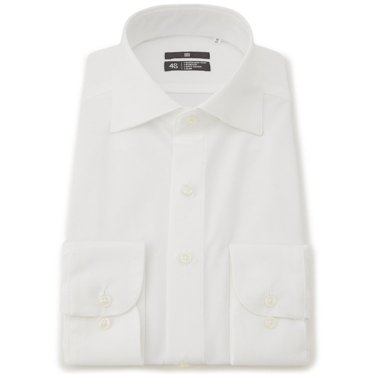 ブラックライン 【BLACK LINE】ワイドカラーワイシャツ/ホワイト/「4S」スーパーノンアイロン・ストレッチ 白