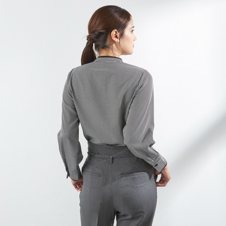 シルバーライン 【SL/長袖】ボウタイ取り外し2WAYプルオーバー/ブラック＆ホワイト×ハウンドトゥース/「ウォッシャブル」「ストレッチ」「防シワ」「UV加工」「静電気防止」 その他