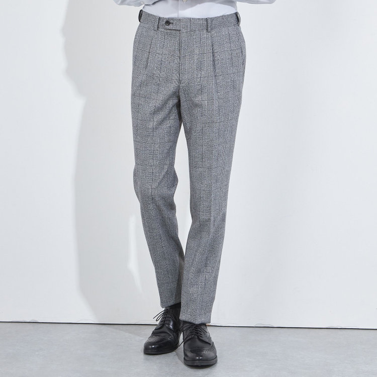 シルバーライン 【5DAYS CLOSET】【RBC】【秋冬】1タックテーパードパンツ/ブルーグレー×チェック/ウエストムーブ/※裾上げ必要 青中間
