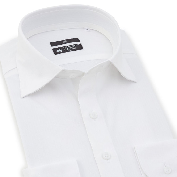 ブラックライン 【発送在庫あり】【WEB限定】【BLACK LINE】ワイドカラーワイシャツ/ホワイト×ドビーストライプ/「4S」スーパーノンアイロン・ストレッチ 白