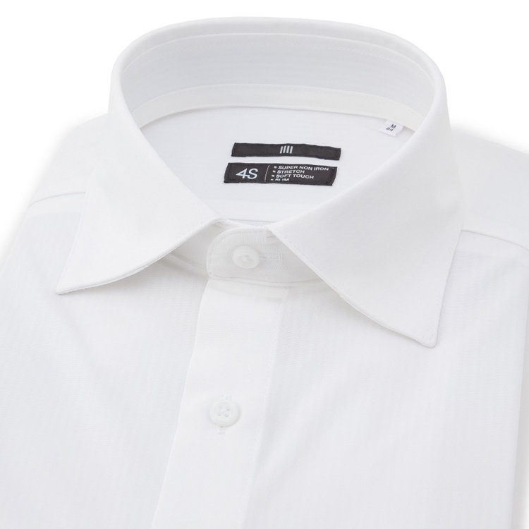 ブラックライン 【発送在庫あり】【WEB限定】【BLACK LINE】ワイドカラーワイシャツ/ホワイト×ドビーストライプ/「4S」スーパーノンアイロン・ストレッチ 白