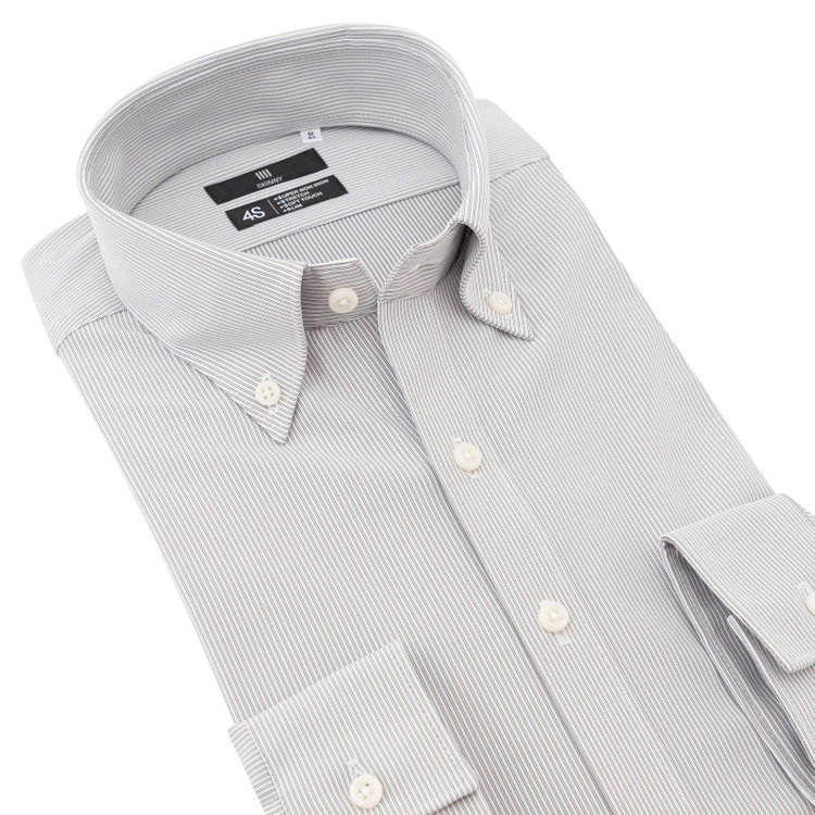 ブラックライン 【SKINNY】ボタンダウンワイシャツ/グレー×ホワイトストライプ/「4S」スーパーノンアイロン・ストレッチ 黒