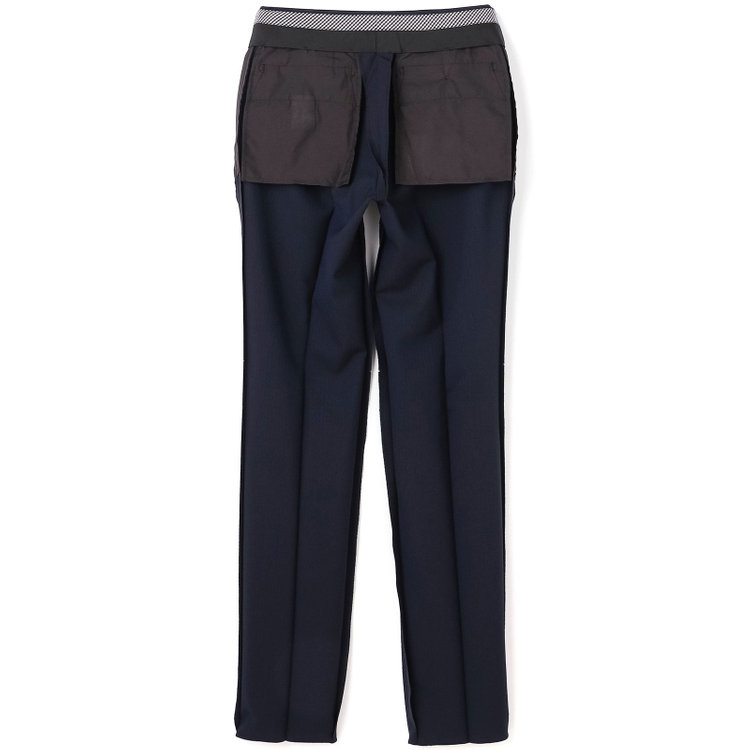 ブラックライン 【SLIM TAPERED】【年間】0タックテーパードパンツ/ネイビー×シャドーストライプ/ウエストムーブ/ウォッシャブル/4S SUSTAINABILITY&ECOLOGY FABRIC/※裾上げ必要 紺中間