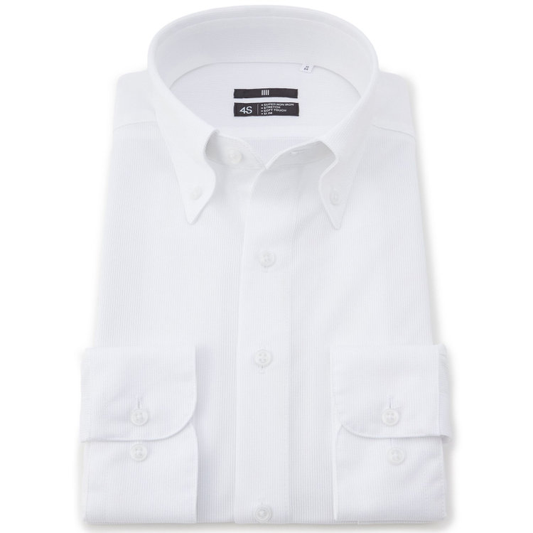 ブラックライン 【発送在庫あり】【WEB限定】【BLACK LINE】ボタンダウンワイシャツ/ホワイト×ドビーストライプ/「4S」スーパーノンアイロン・ストレッチ 白