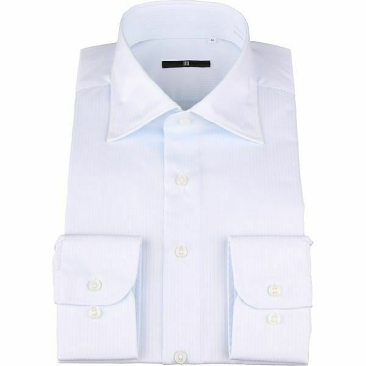 【WEB限定/OUTLET】【発送在庫あり】【BL】【形態安定】ワイドカラードレスワイシャツ/サックス×ドビーストライプ