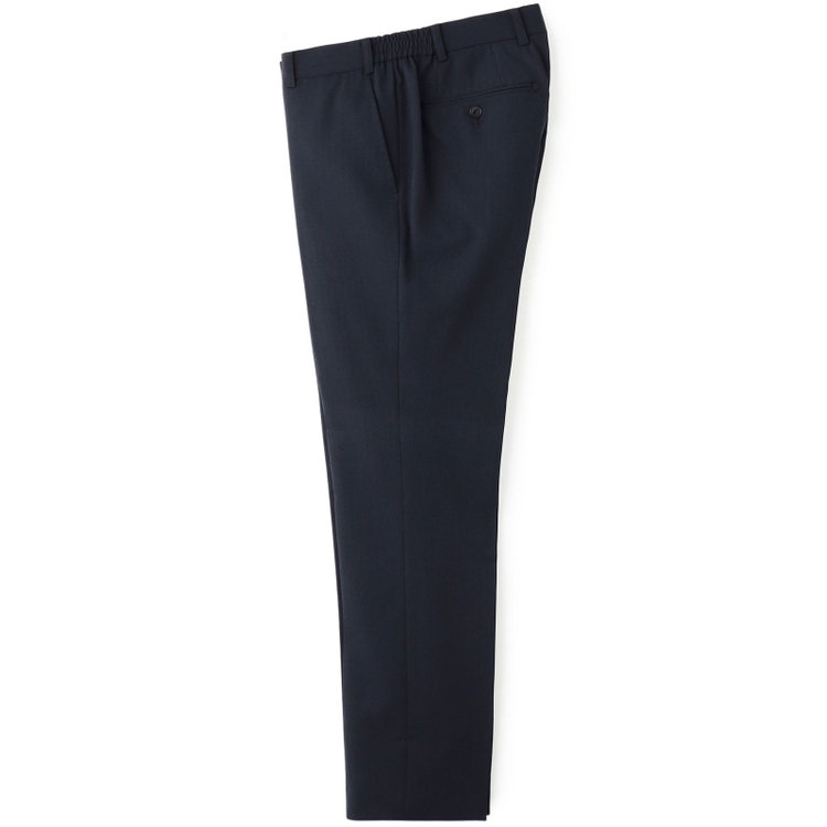 SUIT SELECT　アウトレット 【WEB限定/OUTLET/汚れ・キズ等有】【SLIM TAPERED_2】【年間】2釦シングルテーパードパンツスーツ 0タック/ネイビー×シャドーストライプ/ウエストシャーリング/4S/※パンツ裾上げ済仕様※ステッチほつれ 紺中間